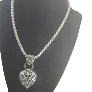 Brighton BiBi Heart Scroll Silver Pendant Necklace